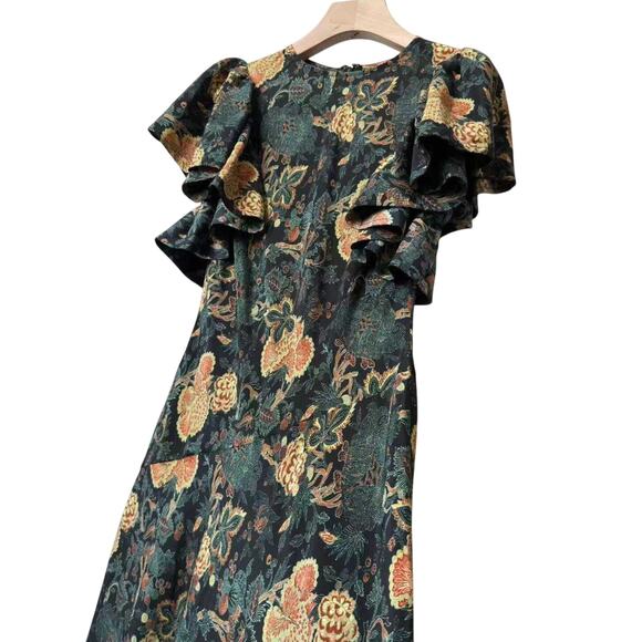 ULLA JOHNSON MARIAM SILK BIAS CUT FLUTTER SLEEVE DRESS US 8 - Picture 7 of 8